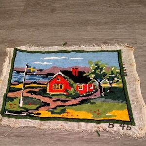 Vintage Colorful Needlepoint Finished Canvas